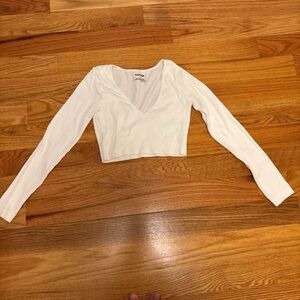 Garage White Long Sleeve Crop Top
